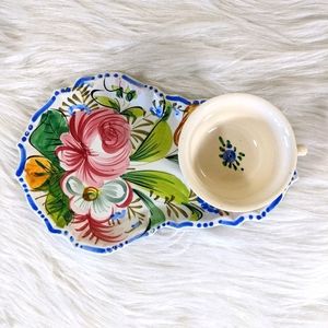 Italy Italian Hand Painted Snack Plate And Tea Cup Vintage